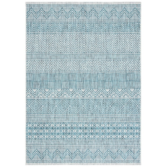 SAFAVIEH Courtyard Altan Geometric Indoor/Outdoor Area Rug, Grey/Teal, 4' x 5'7"