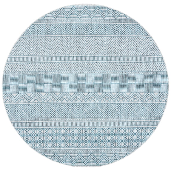 SAFAVIEH Courtyard Altan Geometric Indoor/Outdoor Area Rug, Grey/Teal, 6'7" x 6'7" Round