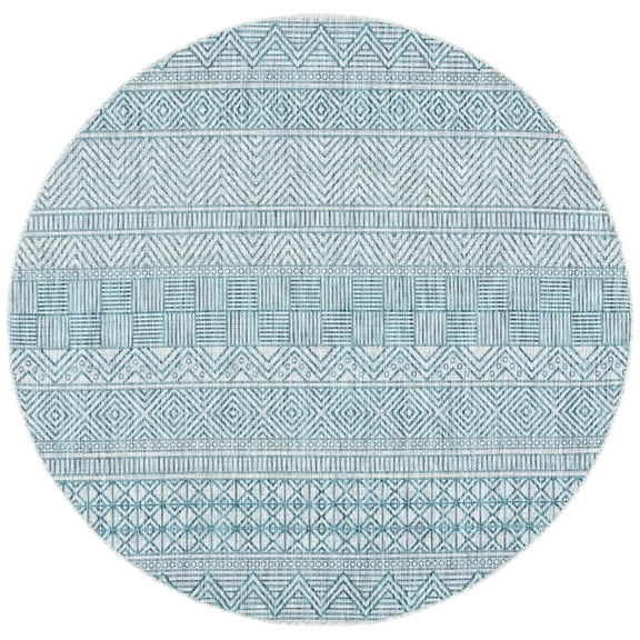 SAFAVIEH Courtyard Altan Geometric Indoor/Outdoor Area Rug, Grey/Teal, 6'7" x 6'7" Round