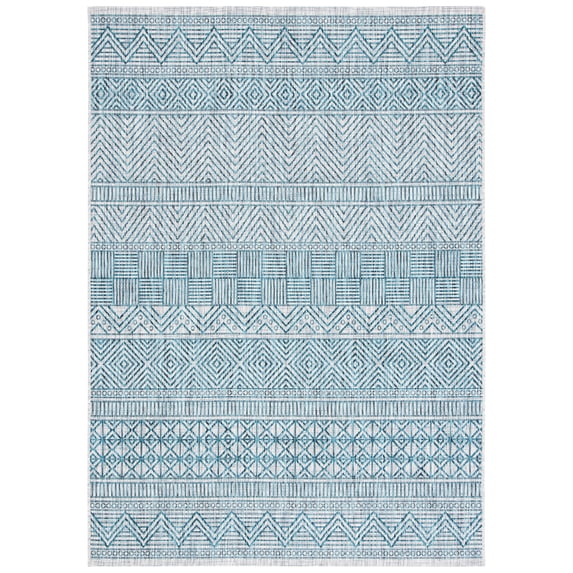SAFAVIEH Courtyard Altan Geometric Indoor/Outdoor Area Rug, Grey/Teal, 6'7" x 9'6"