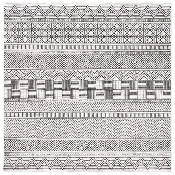 SAFAVIEH Courtyard Altan Geometric Indoor/Outdoor Area Rug, Ivory/Black, 6'7" x 6'7" Square