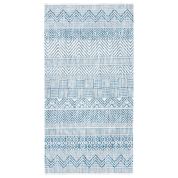 SAFAVIEH Courtyard Altan Geometric Indoor/Outdoor Area Rug, Ivory/Navy, 2'7" x 5'
