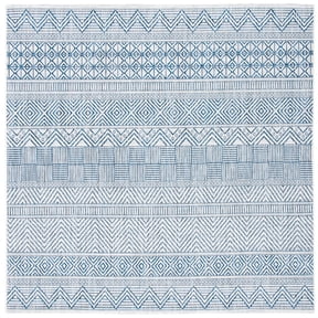SAFAVIEH Courtyard Altan Geometric Indoor/Outdoor Area Rug, Ivory/Navy, 4' x 4' Square