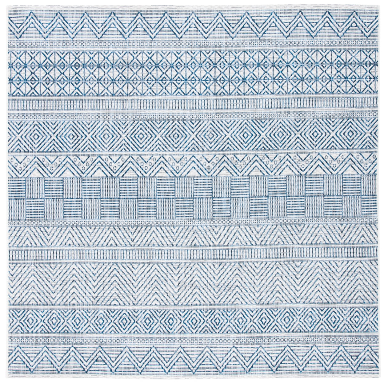 Ivory and Navy Geometric Reversible Synthetic Square Rug