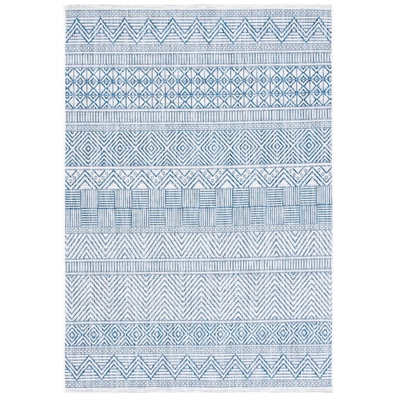 SAFAVIEH Courtyard Altan Geometric Indoor/Outdoor Area Rug, Ivory/Navy, 5'3" x 7'7"