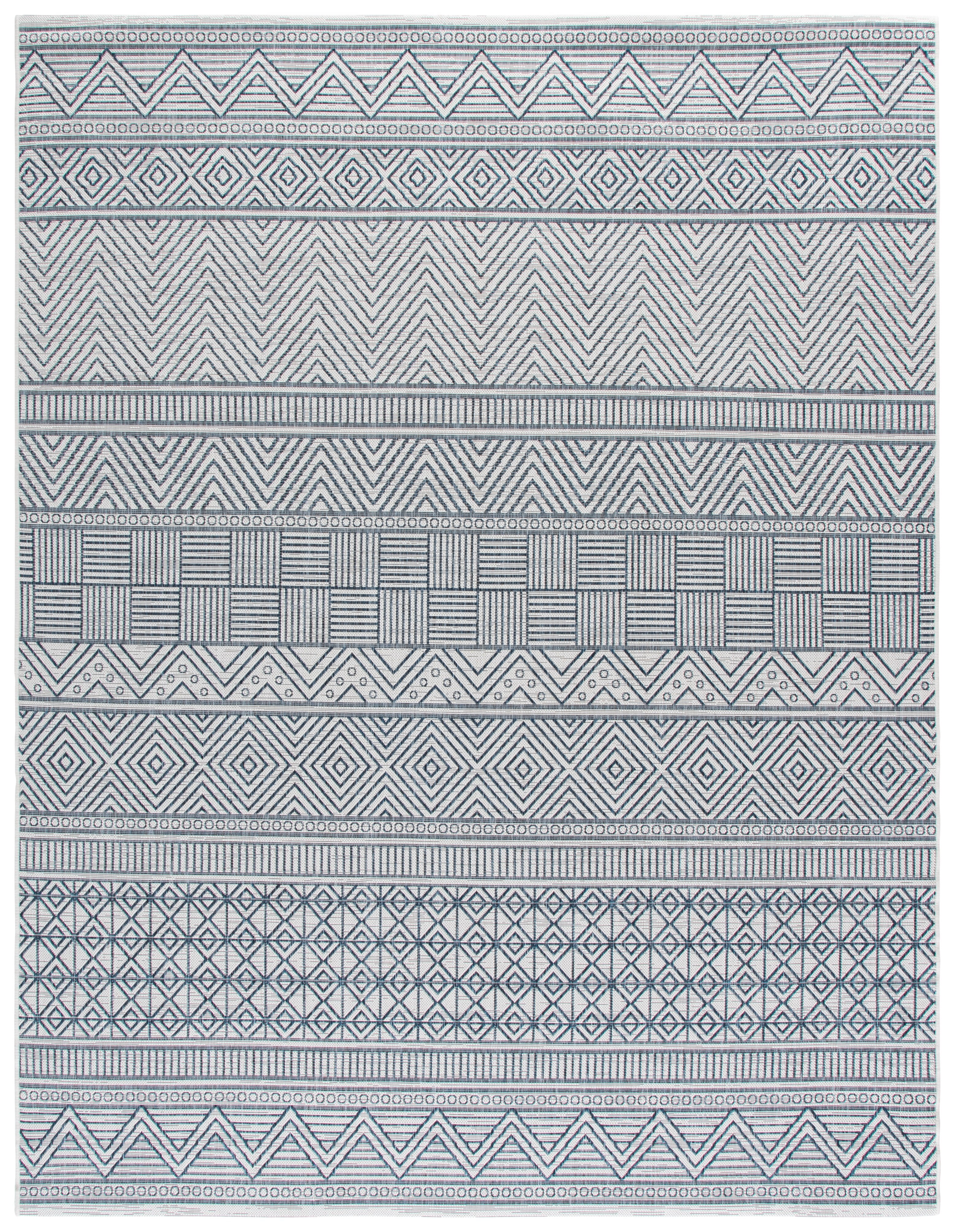 SAFAVIEH Courtyard Altan Geometric Indoor/Outdoor Area Rug, Ivory/Navy, 9' x 12'