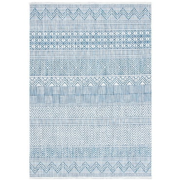 SAFAVIEH Courtyard Altan Geometric Indoor/Outdoor Area Rug, Ivory/Navy, 9' x 12'