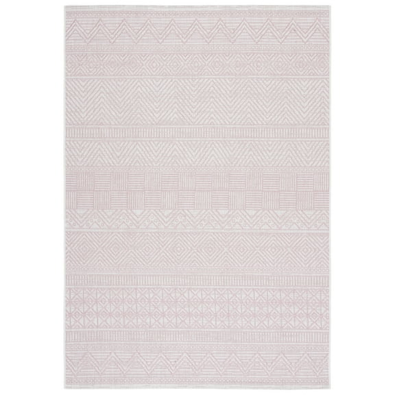 SAFAVIEH Courtyard Altan Geometric Indoor/Outdoor Area Rug, Ivory/Pink, 4' x 5'7"