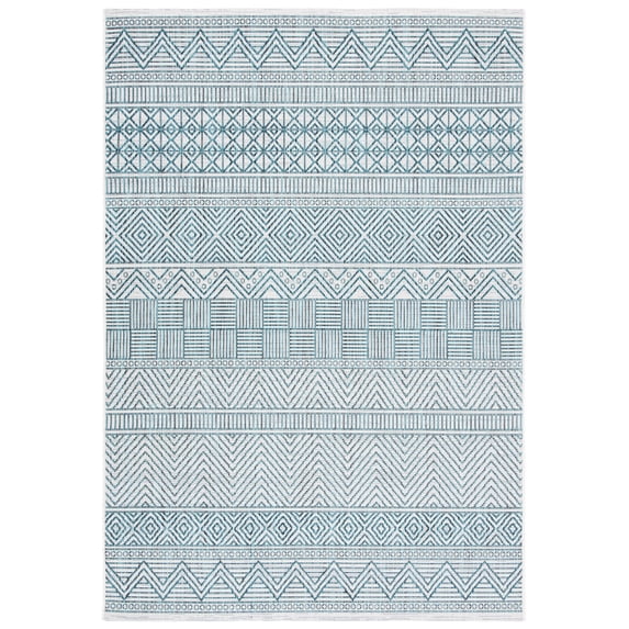 SAFAVIEH Courtyard Altan Geometric Indoor/Outdoor Area Rug, Ivory/Turquoise, 5'3" x 7'7"
