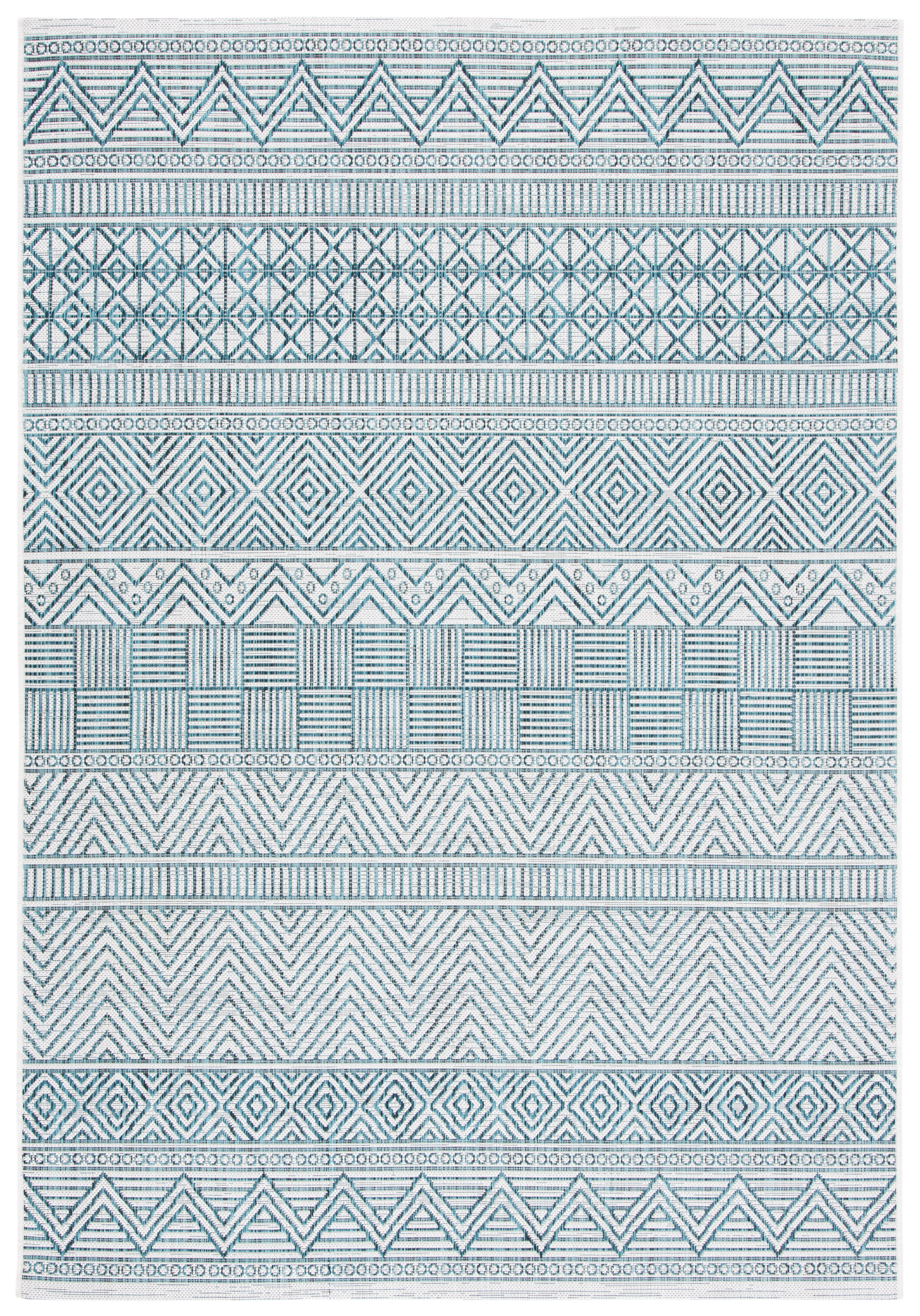 Ivory and Turquoise Rectangular Synthetic Indoor/Outdoor Rug