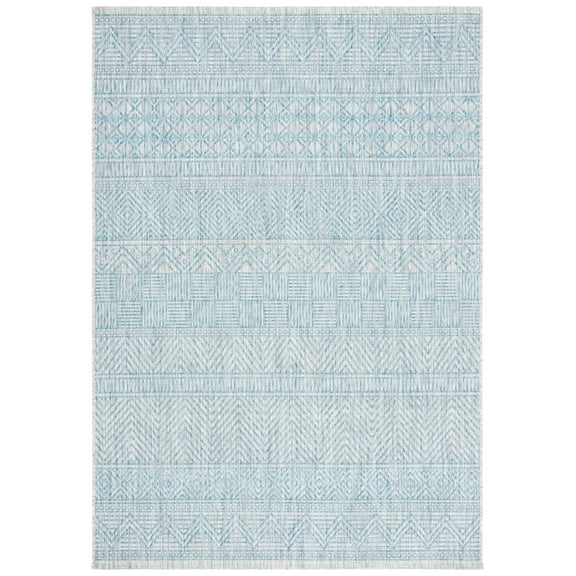 SAFAVIEH Courtyard Altan Geometric Indoor/Outdoor Area Rug, Light Grey/Aqua, 4' x 5'7"