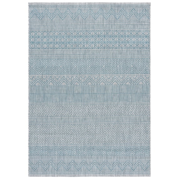SAFAVIEH Courtyard Altan Geometric Indoor/Outdoor Area Rug, Light Grey/Aqua, 4' x 5'7"