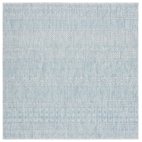 SAFAVIEH Courtyard Altan Geometric Indoor/Outdoor Area Rug, Light Grey/Aqua, 6'7" x 6'7" Square