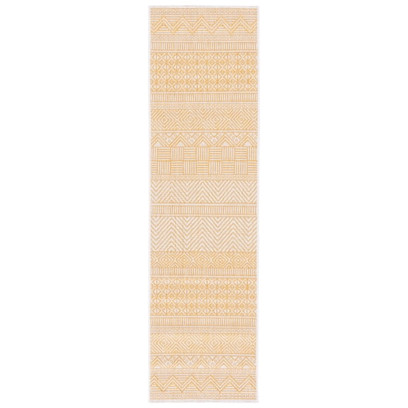 SAFAVIEH Courtyard Altan Geometric Indoor/Outdoor Runner Rug, Beige/Gold, 2'3" x 8'