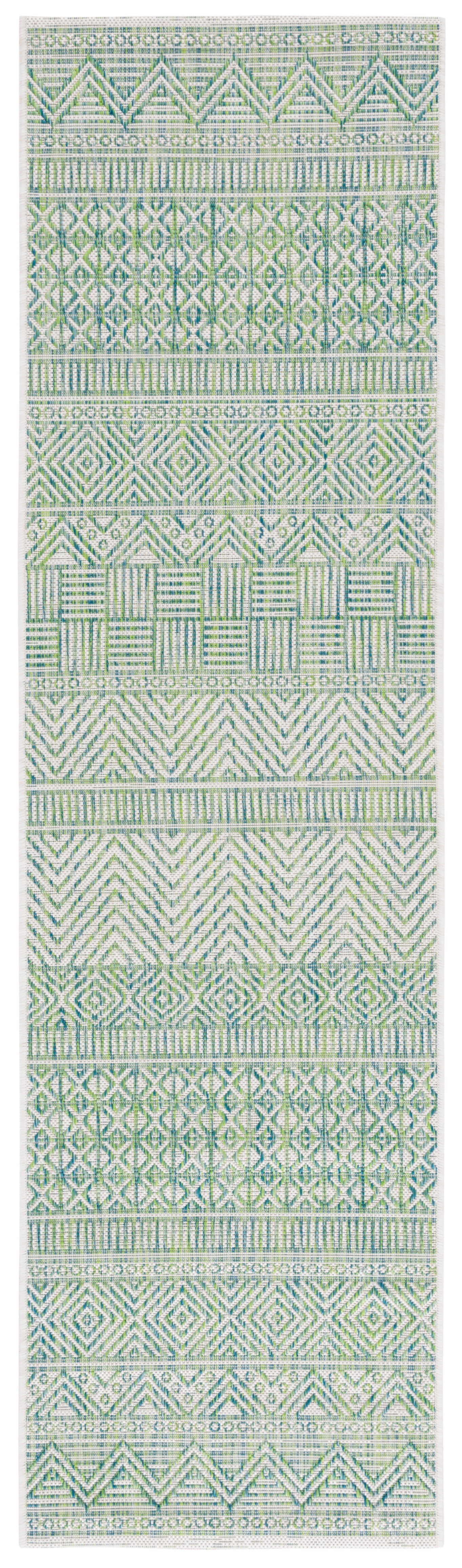 SAFAVIEH Courtyard Altan Geometric Indoor/Outdoor Runner Rug, Beige/Green, 2'3" x 8'