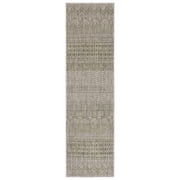 SAFAVIEH Courtyard Altan Geometric Indoor/Outdoor Runner Rug, Grey/Olive Green, 2'3" x 8'