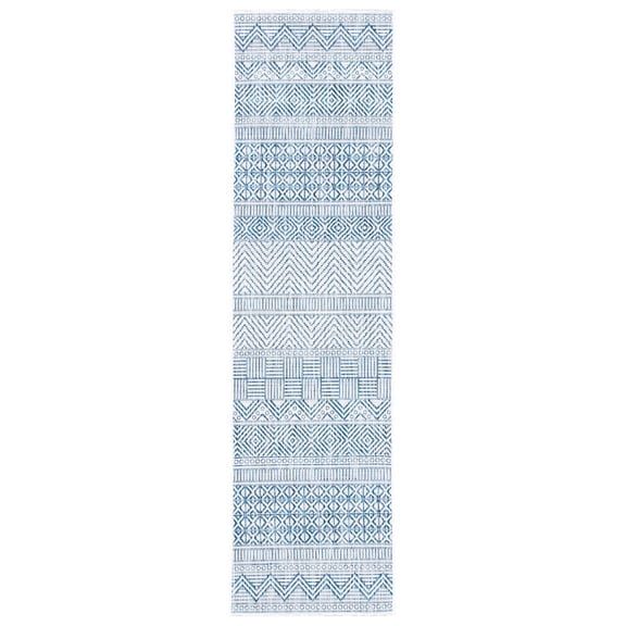 SAFAVIEH Courtyard Altan Geometric Indoor/Outdoor Runner Rug, Ivory/Navy, 2'3" x 12'
