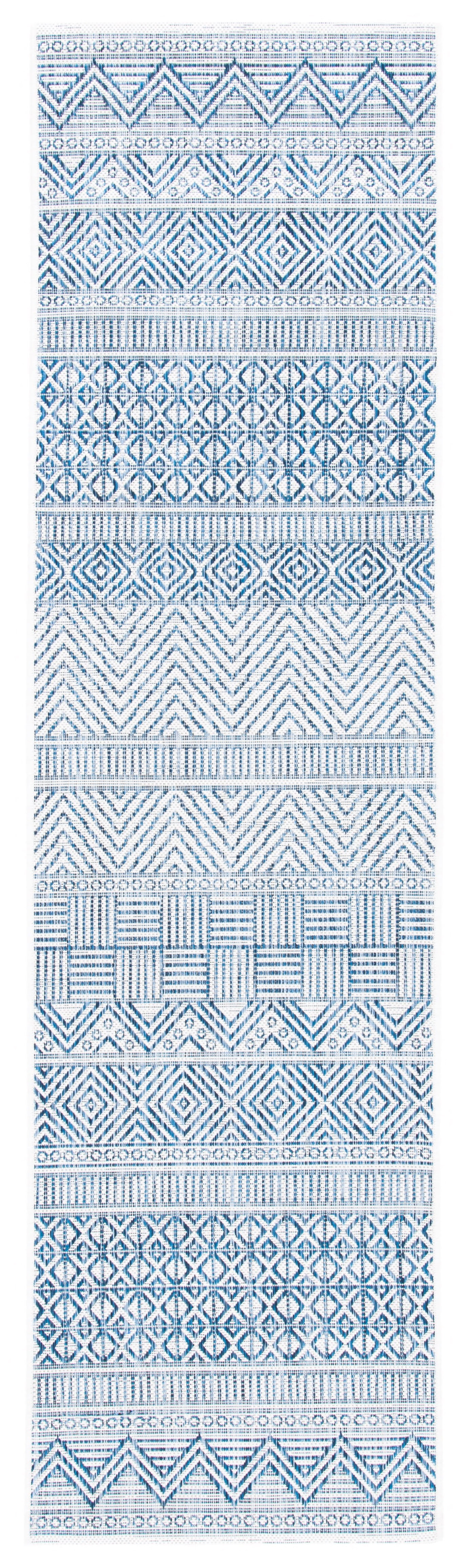 SAFAVIEH Courtyard Altan Geometric Indoor/Outdoor Runner Rug, Ivory/Navy, 2'3" x 14'