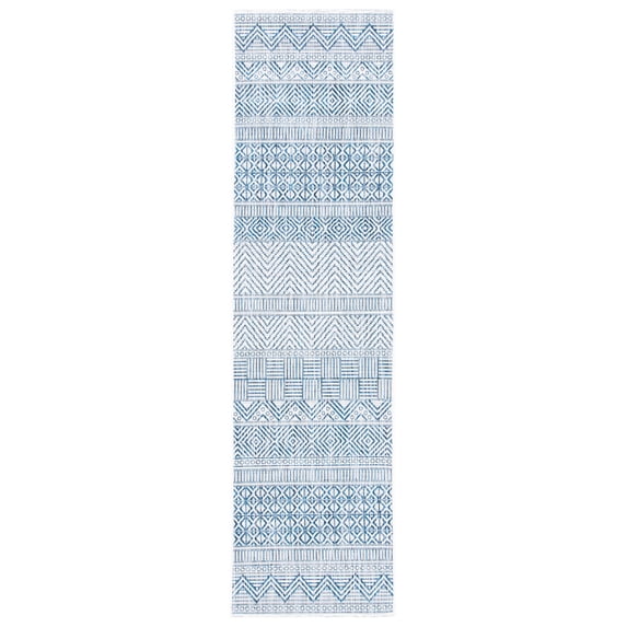 SAFAVIEH Courtyard Altan Geometric Indoor/Outdoor Runner Rug, Ivory/Navy, 2'3" x 6'7"