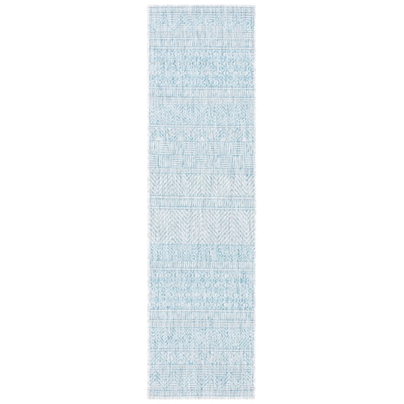 SAFAVIEH Courtyard Altan Geometric Indoor/Outdoor Runner Rug, Light Grey/Aqua, 2'3" x 8'