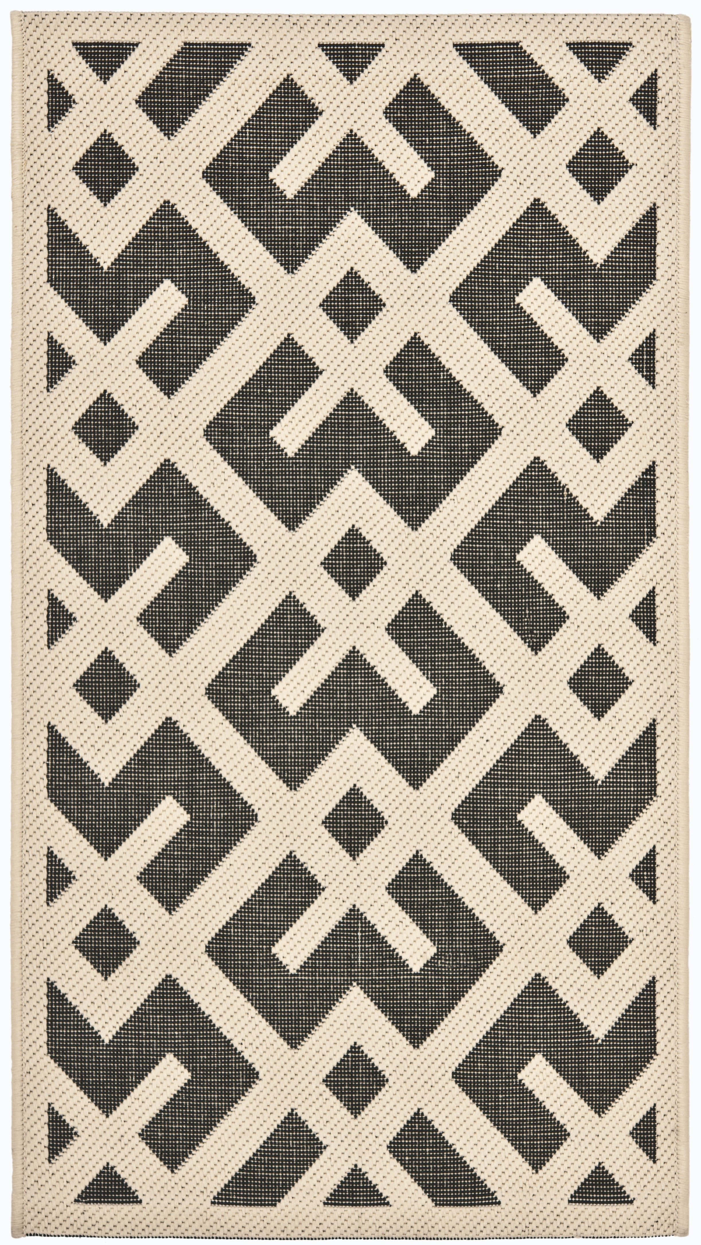 Elysian 31'' Round Black and Beige Synthetic Indoor/Outdoor Rug
