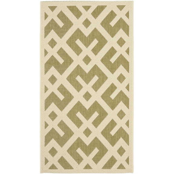 SAFAVIEH Courtyard Alvin Geometric Indoor/Outdoor Area Rug, 2'7" x 5', Green/Bone