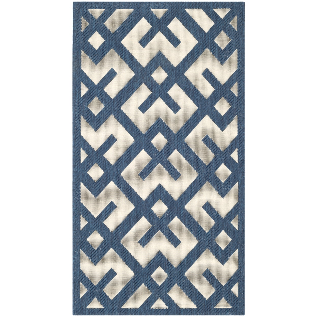 Navy and Beige Geometric Rectangular Indoor/Outdoor Rug