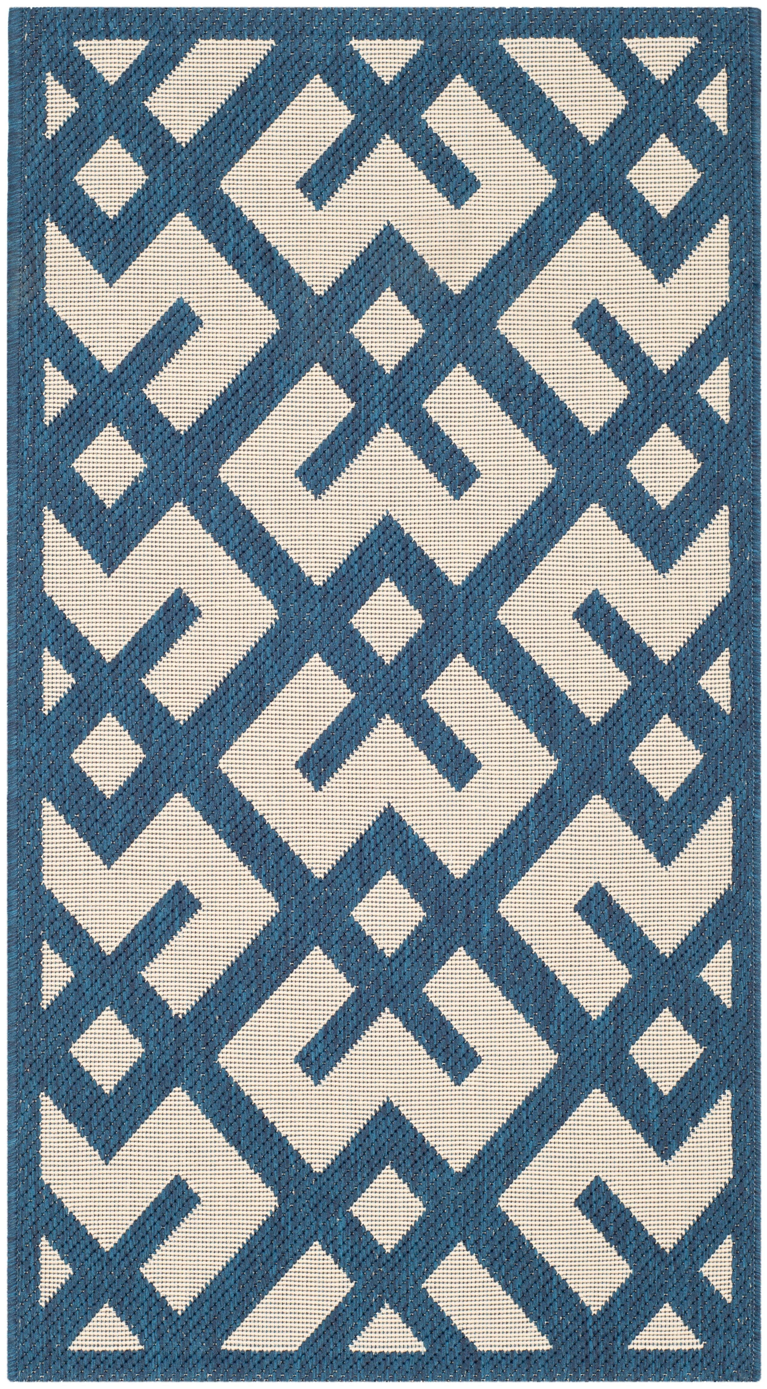 Navy Blue Synthetic Geometric Outdoor Area Rug
