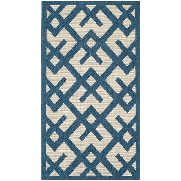 SAFAVIEH Courtyard Alvin Geometric Indoor/Outdoor Area Rug, 2' x 3'6", Navy/Beige