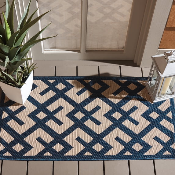 Safavieh Courtyard Alvin Geometric Indoor/Outdoor Area Rug, Navy/Beige, 2' x 3'7"