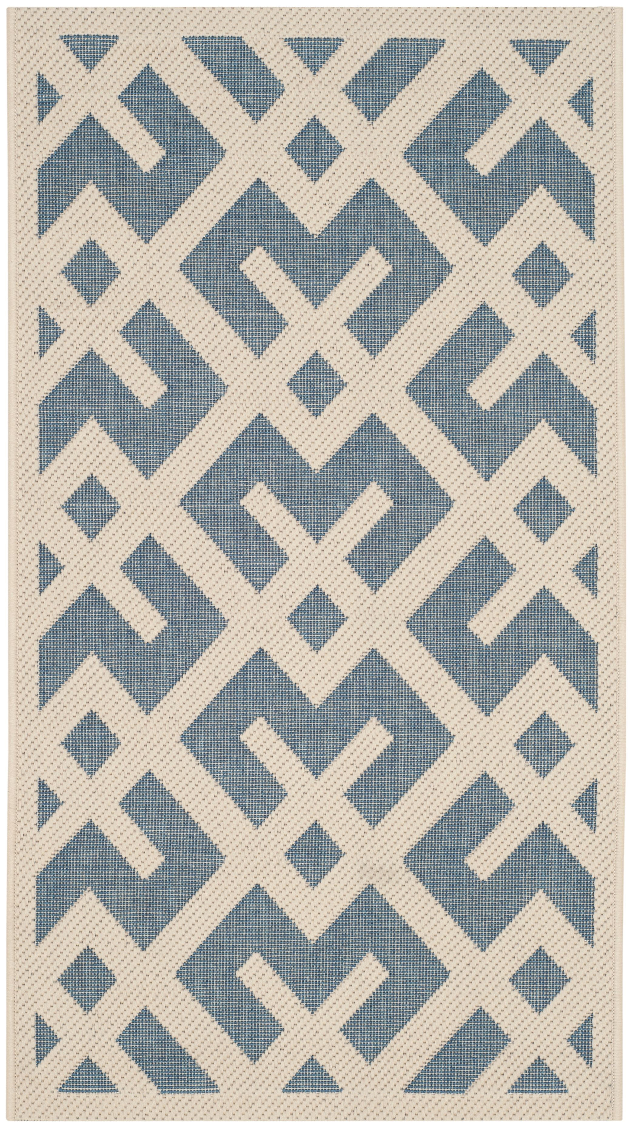 Blue and Bone Geometric Indoor/Outdoor Area Rug 2' x 3'7"