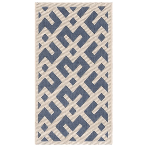 Safavieh Courtyard Alvin Geometric Indoor/Outdoor Area Rug, Blue/Bone, 2' x 3'7"