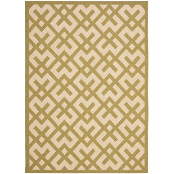 SAFAVIEH Courtyard Alvin Geometric Indoor/Outdoor Area Rug, 4' x 5'7", Beige/Green