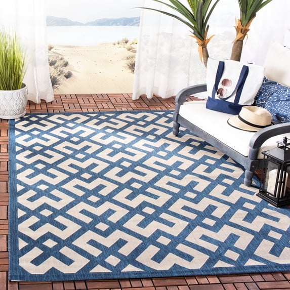Safavieh Courtyard Alvin Geometric Indoor/Outdoor Area Rug, Navy/Beige, 4' x 5'7"