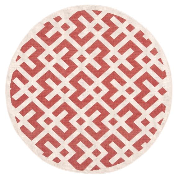 Safavieh Courtyard Alvin Geometric Indoor/Outdoor Area Rug, Red/Bone, 5'3" x 5'3" Round
