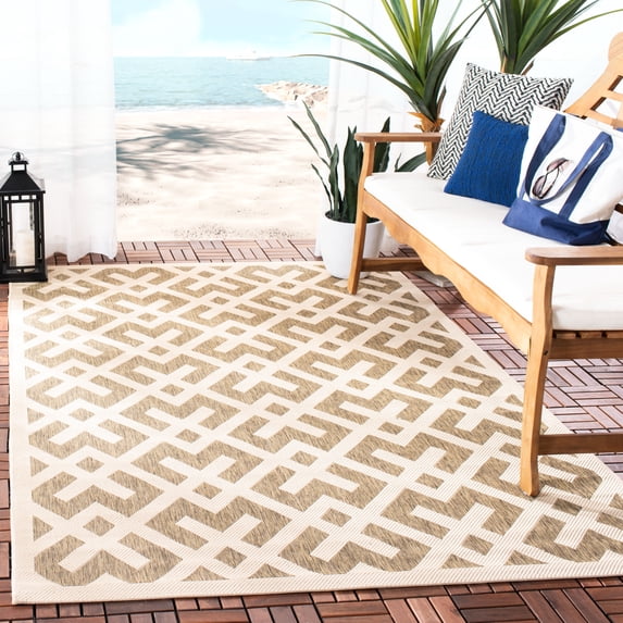 Safavieh Courtyard Alvin Geometric Indoor/Outdoor Area Rug, Brown/Bone, 5'3" x 7'7"