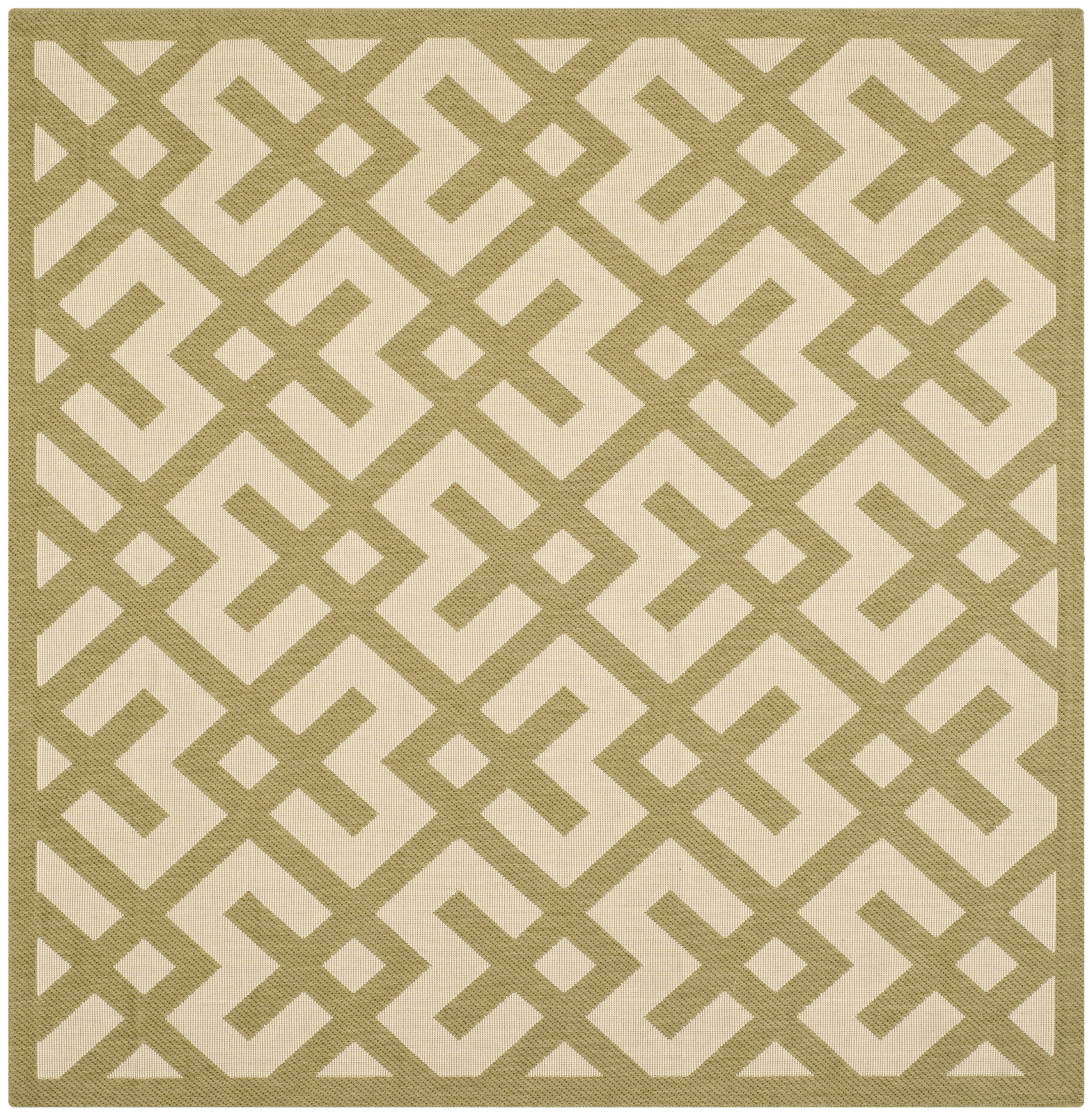 Beige and Green Geometric Square Outdoor Area Rug