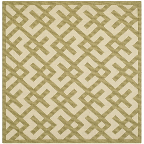 SAFAVIEH Courtyard Alvin Geometric Indoor/Outdoor Area Rug, 6'7" x 6'7" Square, Beige/Green