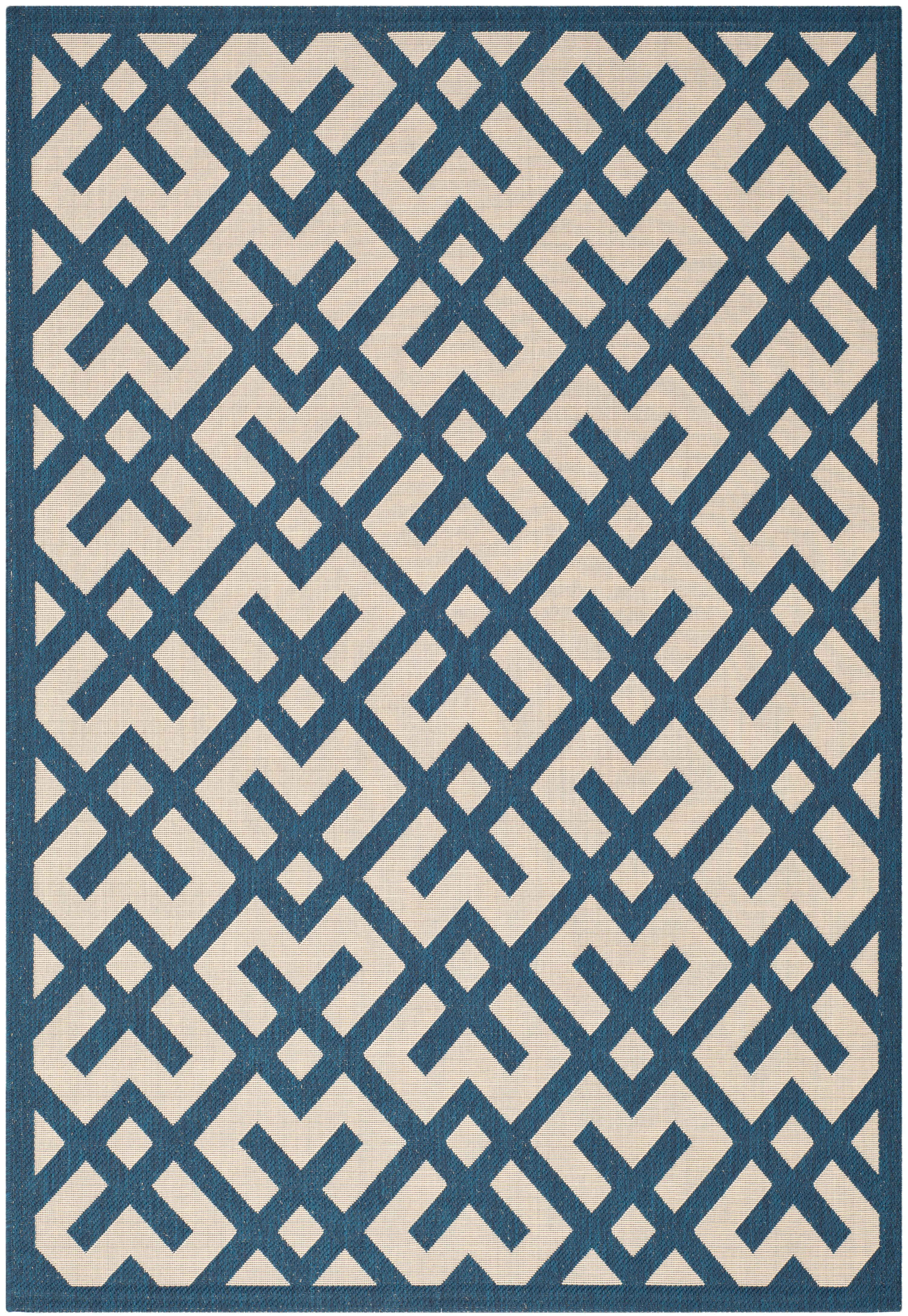 Navy and Beige Geometric Outdoor Area Rug, 6'7" x 9'6"