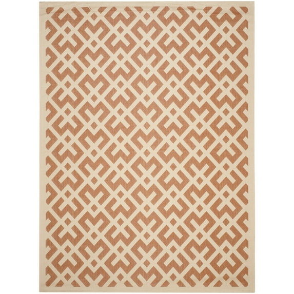SAFAVIEH Courtyard Alvin Geometric Indoor/Outdoor Area Rug, 6'7" x 9'6", Terracotta/Bone