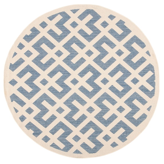 Safavieh Courtyard Alvin Geometric Indoor/Outdoor Area Rug, Blue/Bone, 7'10" x 7'10" Round