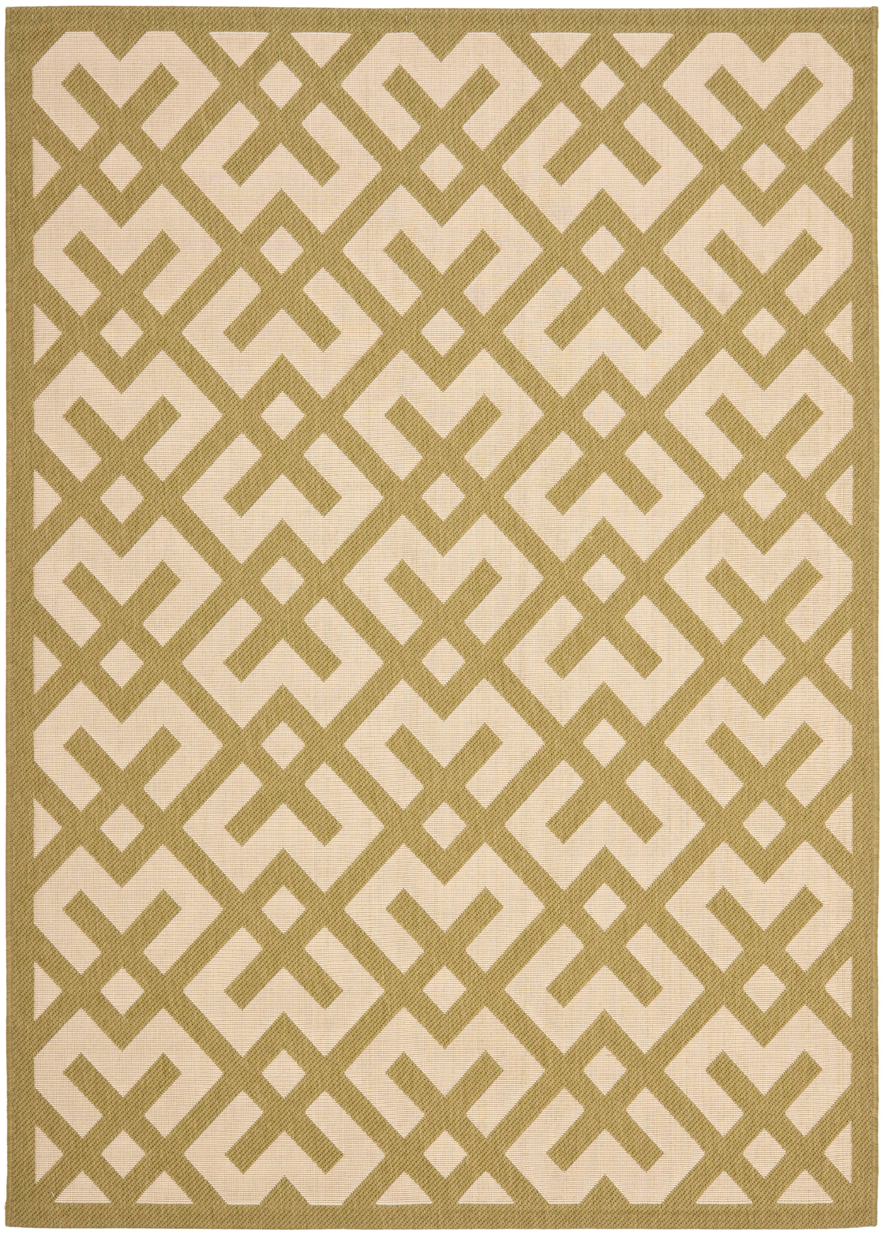Beige and Green Geometric 8' x 11' Indoor/Outdoor Area Rug