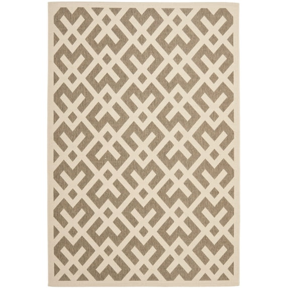 SAFAVIEH Courtyard Alvin Geometric Indoor/Outdoor Area Rug, 9' x 12', Brown/Bone
