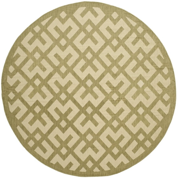 SAFAVIEH Courtyard Alvin Geometric Indoor/Outdoor Area Rug, Beige/Green, 6'7" x 6'7" Round