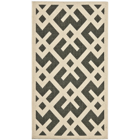SAFAVIEH Courtyard Alvin Geometric Indoor/Outdoor Area Rug, Black/Beige, 2' x 3'7"