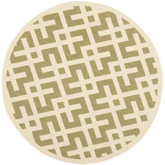 SAFAVIEH Courtyard Alvin Geometric Indoor/Outdoor Area Rug, Green/Bone, 5'3" x 5'3" Round