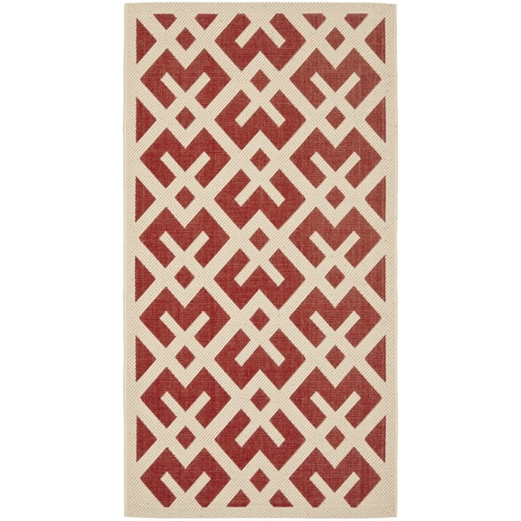 SAFAVIEH Courtyard Alvin Geometric Indoor/Outdoor Area Rug, Red/Bone, 2' x 3'7"