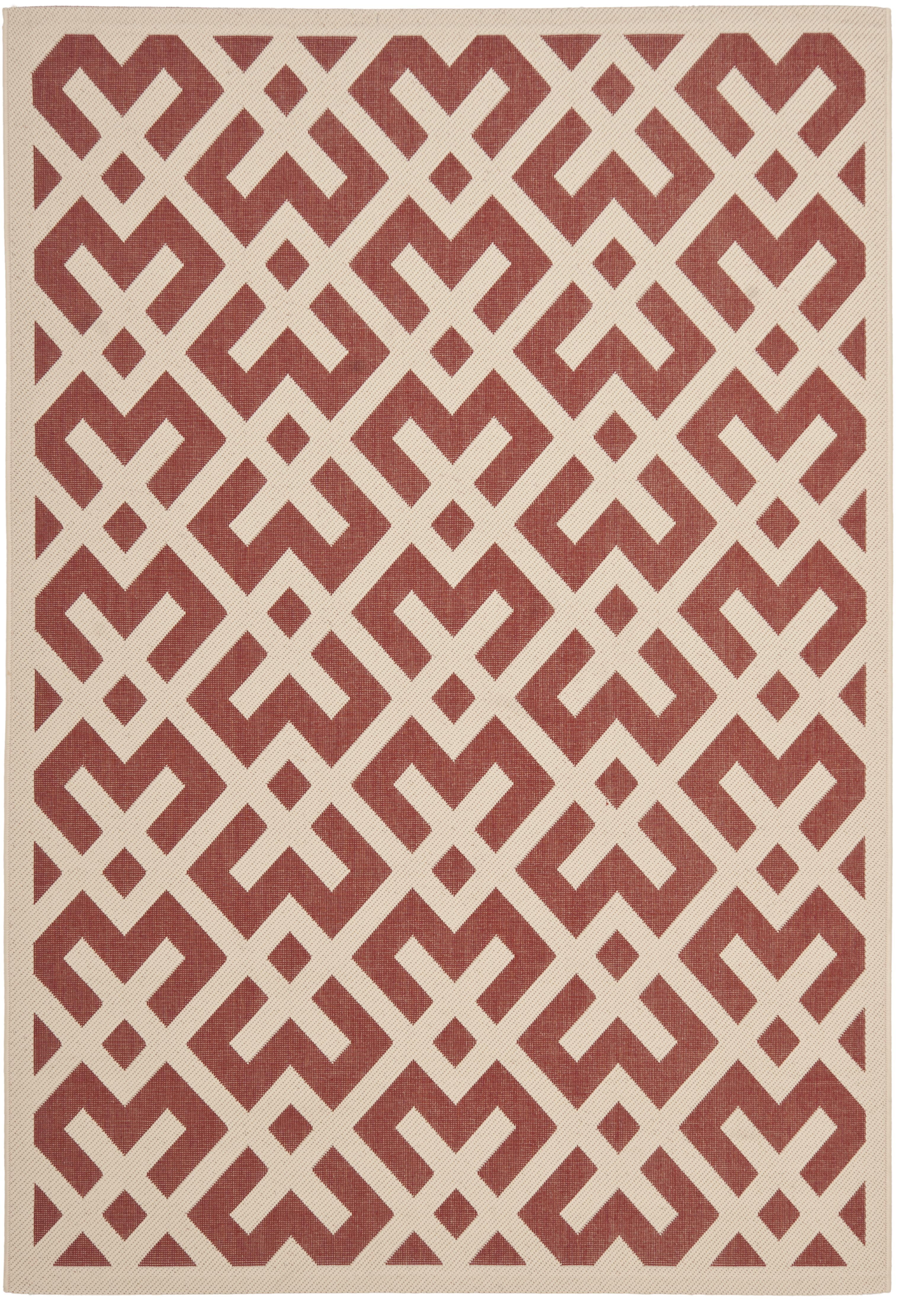 Rectangular Red and Bone Synthetic Indoor/Outdoor Area Rug