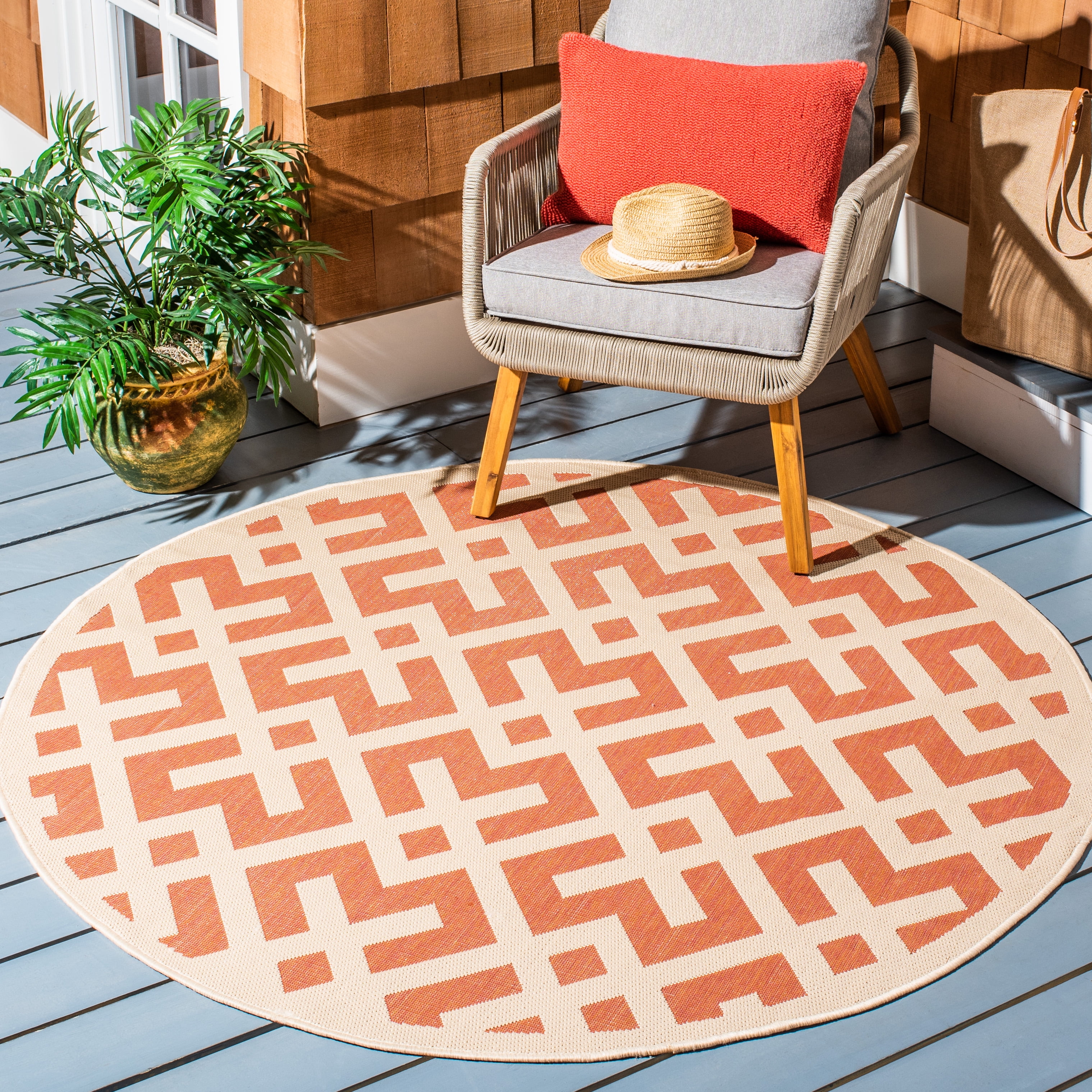 SAFAVIEH Courtyard Alvin Geometric Indoor/Outdoor Area Rug, Terracotta ...