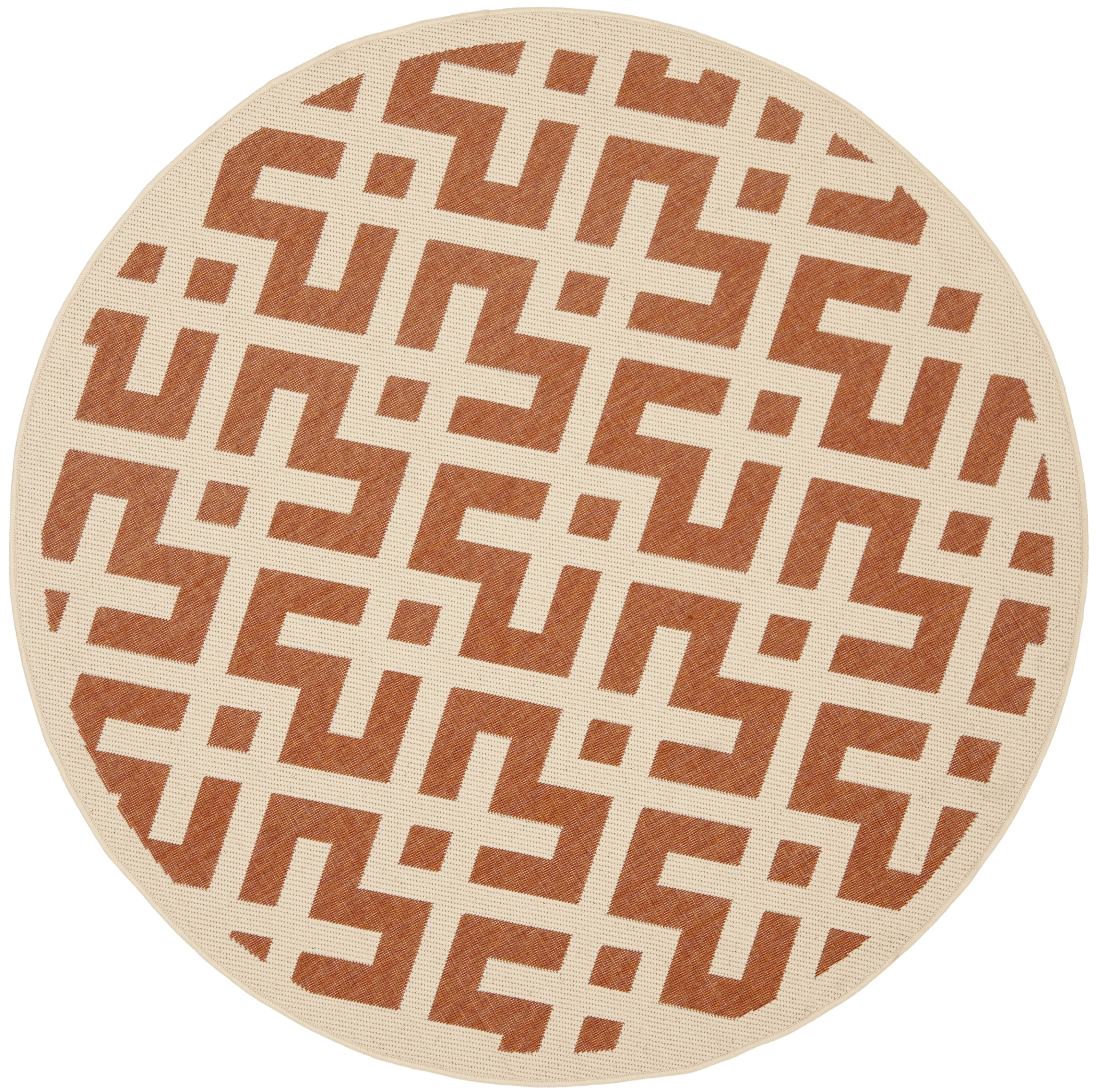 Safavieh Courtyard Alvin Geometric Indoor/Outdoor Area Rug, Terracotta/Bone, 5'3" x 5'3" Round